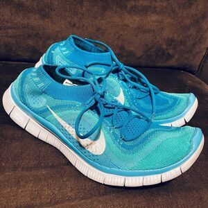 Nike Free 5.0 Flyknit Women's Running Shoes 615806-413 Size 9 Atomic Teal Blue